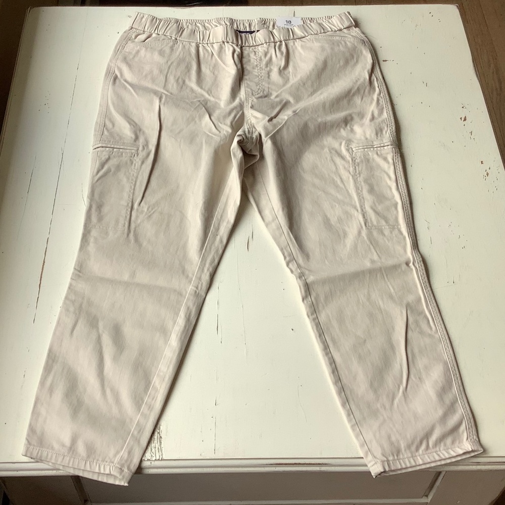 NWT Lands End High Rise Slim Leg Elastic Waist Cotton Ankle Pants SZ 18